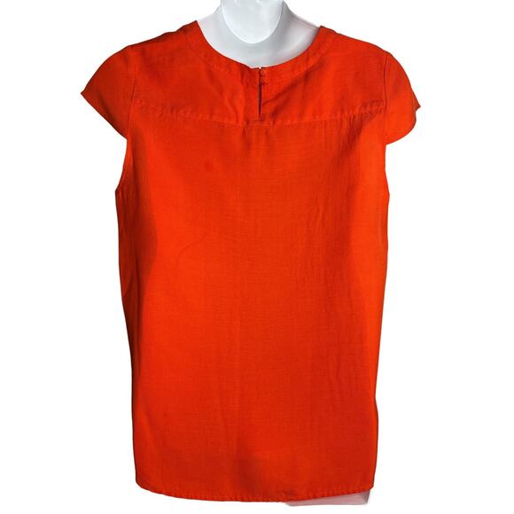 J. Crew Women's Size 14 Drapey Oxford Crepe Blouse Orange Cap Sleeve Style B8702 - Picture 10 of 16
